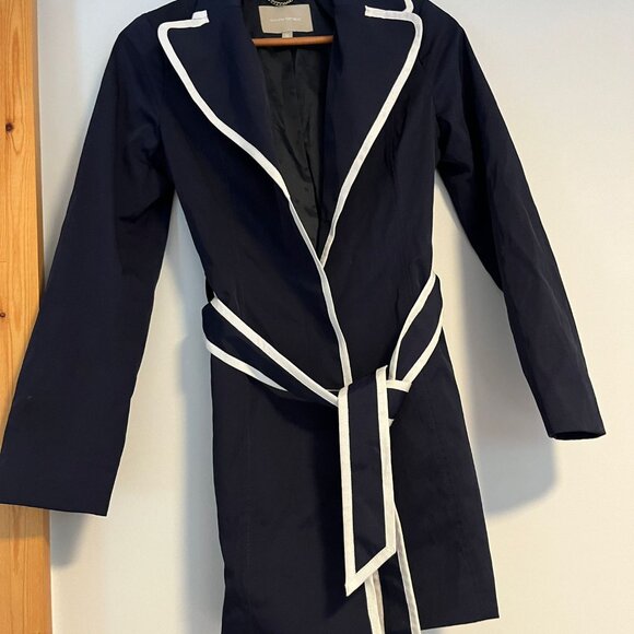Banana Republic Women's Navy Trench Coat with White Trim (Size XS) - Picture 2 of 6